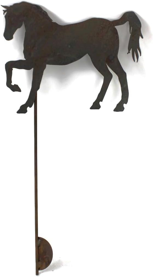 Pets and Farm Animals Metal Garden Landscape Stake (11.5" Wide Horse on Stake, Naturally Rusted)