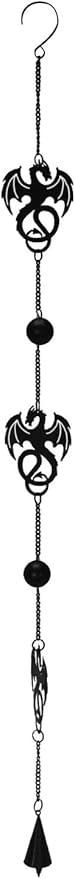 Ebros Black Coated Steel Metal Wyverex Alchemy Folklore Dragon Wall Hanging Wind Chime with Beads 38" L Home and Patio Decor Medieval Fantasy Dungeons and Dragons Mobile Noisemaker