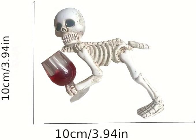 Halloween Skeleton Flowerpot Decoration, Weather Resistant Resin Garden Statue (Red Cup)