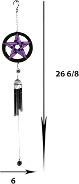 Ebros Gift Purple Stained Glass Pentacle Pentagram Circle Resonant Relaxing Metal Wind Chime Suncatcher Garden Patio Accent with Gemstones and Beads
