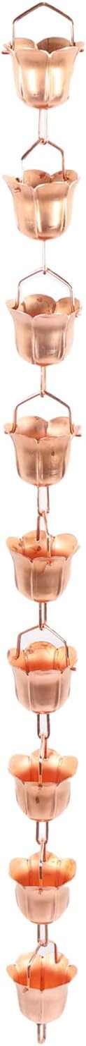 Buachois Hanging Rain Chain Copper, 1m Weatherproof Rain Catcher Chain with Elegant Flower Design for Yard Garden Temple (Morning Glory Shaped)