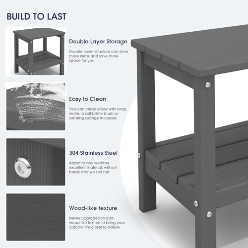 KINGYES Double Side Table, Adirondack End Table- Gray