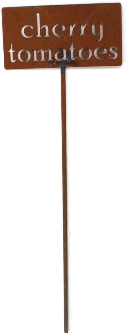 Classic Metal Garden Markers 19 Inches Tall (cherry tomatoes, Naturally Rusted)