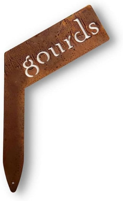 Planter Size Small Metal Garden Plant Vegetable Flower or Herb Markers 13.5 Inches Tall (gourds, Naturally Rusted)