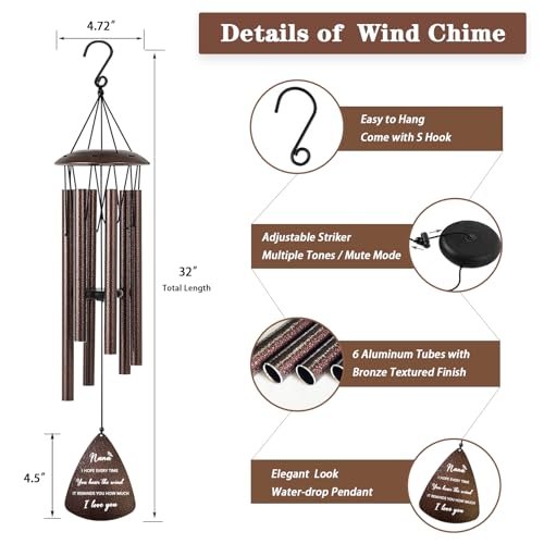 Soopau Nana Gifts, 32" Bronze Wind Chimes Nana Gift, Grandma Gifts from Grandkids, Christmas Birthday Gift for Grandma Nana Grandmother