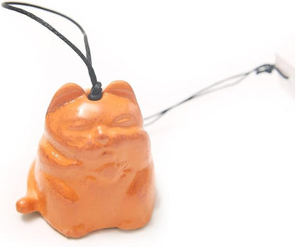 Cute Cat Japanese Traditional Lucky Small Wind Chimes for Outside, Iwachu Cast Iron Bless Temple Wind Bell Memorial and Sympathy Wind Chimes Indoor Garden Bell, Patio, Balcony Orange