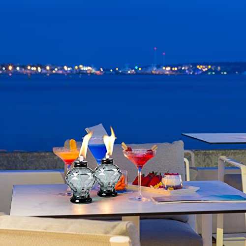 Grey Table Top Torch Lanterns - 4 Pack Glass Citronella
