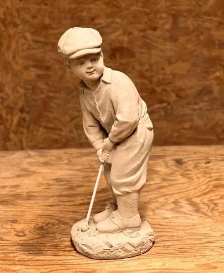 Male Golfer Concrete Statue Boy Playing Golf Figurine Outdoor Solid Rock Figure