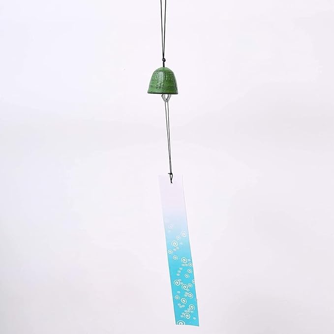 Japanese Bless Small Wind Chimes Outdoor, Green Temple Bell Iwachu Cast Iron Lucky Temple Wind Bell Memorial and Sympathy Wind Chimes for Outside or Indoor for Good Luck Garden, Patio, Balcony