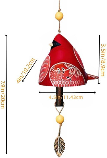 CuteCeramic Wind Chimes for Outside and IndoorDecorative Bird Wind Chime, Garden Hanging Ornament with Metal Leaf, Handcrafted Colorful Outdoor Decor (Single Bird-Red)