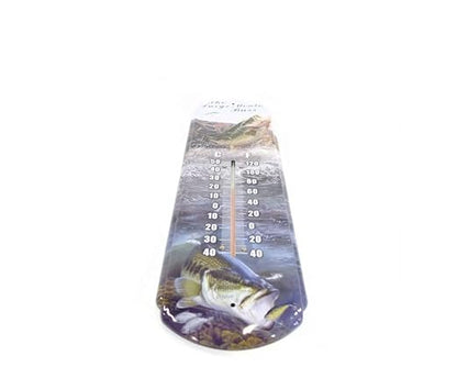 17" Large Mouth Bass Tin Wall Thermometer, Indoor/Outdoor