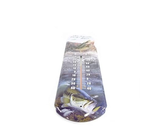 17" Large Mouth Bass Tin Wall Thermometer, Indoor/Outdoor