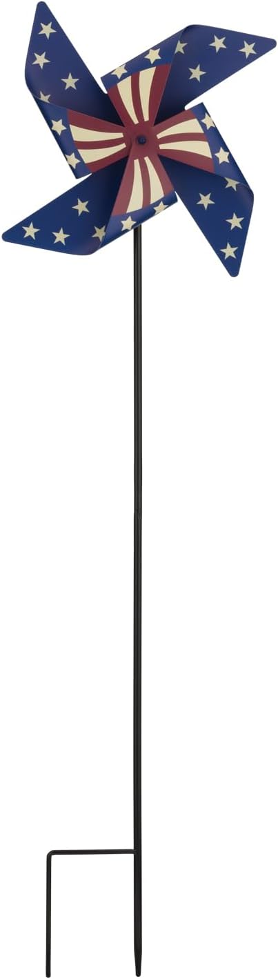 Regal Art & Gift Americana Pinwheel Spinner Stake, Patriotic Metal Wind Sculpture, Weather-Resistant Decorative Kinetic Yard Art for Outdoor Garden and Lawn – Star