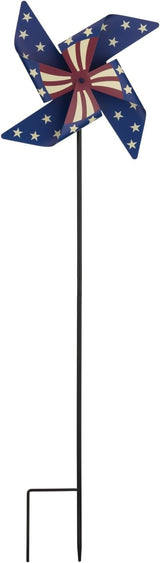 Regal Art & Gift Americana Pinwheel Spinner Stake, Patriotic Metal Wind Sculpture, Weather-Resistant Decorative Kinetic Yard Art for Outdoor Garden and Lawn – Star