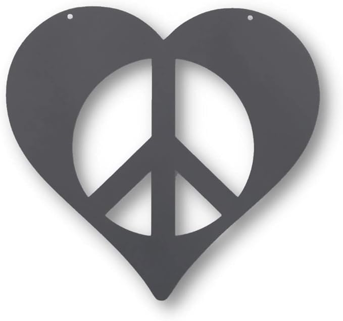 Peace and Heart Staked Signs or Wall Art Rustic or Powder Coated Finishes (Large Peace Heart Hanger 18", Dark Stone)