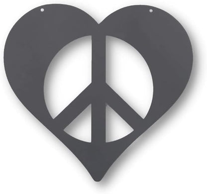 Peace and Heart Staked Signs or Wall Art Rustic or Powder Coated Finishes (Large Peace Heart Hanger 18", Dark Stone)