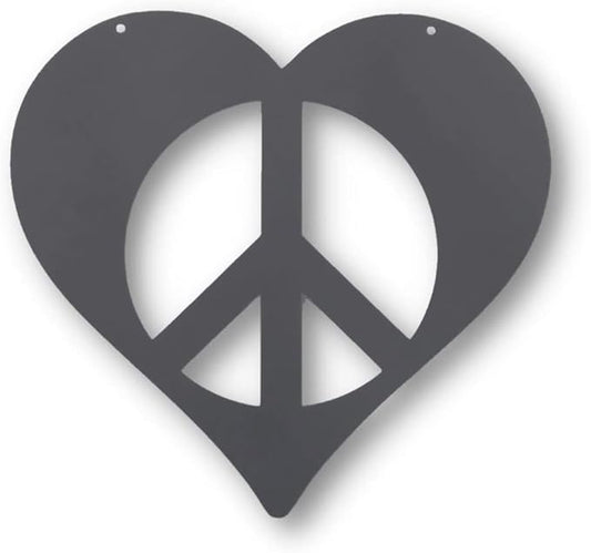 Peace and Heart Staked Signs or Wall Art Rustic or Powder Coated Finishes (Large Peace Heart Hanger 18", Dark Stone)