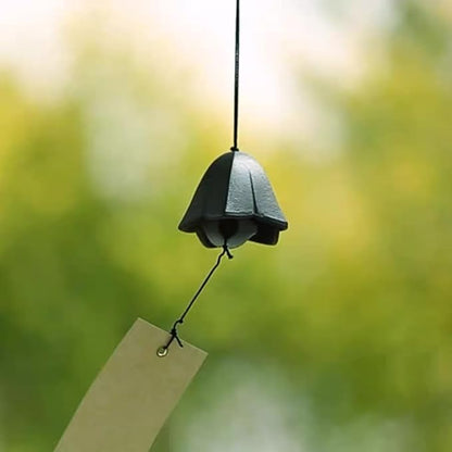 Japanese Lucky Traditional Wind Chimes for Outside, Iwachu Cast Iron Bless Temple Wind Bell Memorial and Sympathy Small Wind Chimes for Good Luck Garden Bell, Patio, Balcony (Green)