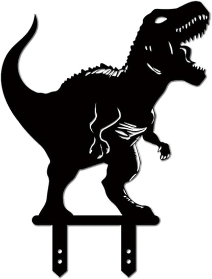 Large 14.56" Metal Garden Decor, 2 Pack Weather-Proof Dinosaur Statue, Dino Silhouette Garden Sculptures & Statues Stakes for Outdoor Lawn, Patio, Flower Beds, Ideal Gardening & Country Gifts