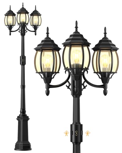 Redluck Motion Sensor Post Light - 3-Head Dusk to Dawn