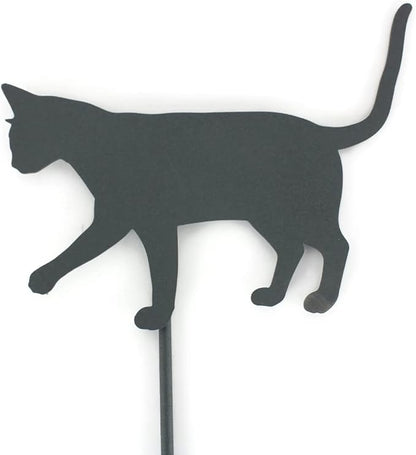 Pets and Farm Animals Metal Garden Landscape Stake (9" Wide Cat on Stake, Dark Gray)