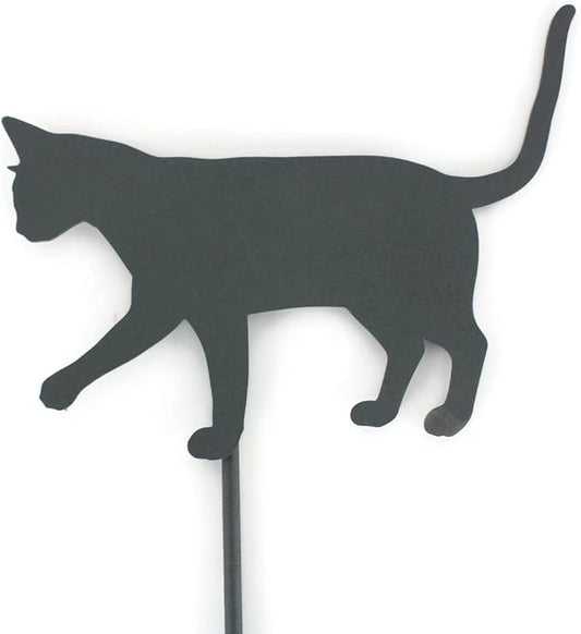 Pets and Farm Animals Metal Garden Landscape Stake (9" Wide Cat on Stake, Dark Gray)