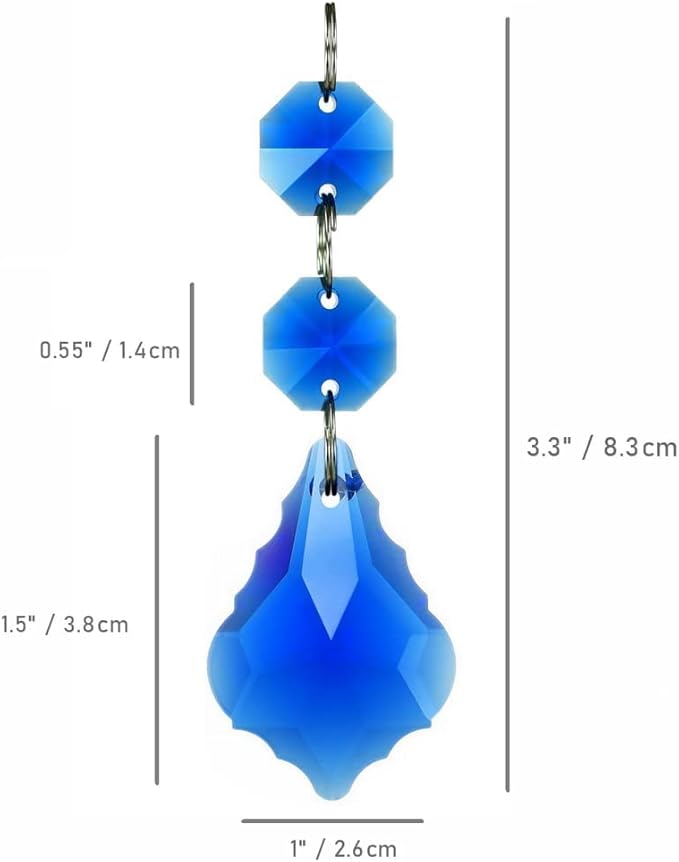 20pcs Maple Leaf Crystal Chandelier Prisms Pendant Replacement Connected Crystal Glass Octagon Beads Hanging Chandelier Decoration 38mm (Mid Blue)
