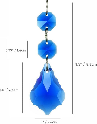 20pcs Maple Leaf Crystal Chandelier Prisms Pendant Replacement Connected Crystal Glass Octagon Beads Hanging Chandelier Decoration 38mm (Mid Blue)