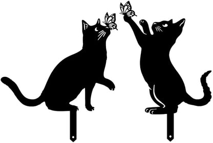 Resama Metal Cat Silhouette Outdoor- 2 Pack Black Cat Silhouette Decorative Garden Statues for Outdoor Decor, Unique Gifts for Cat Lovers, Weather Resistant Lawn Ornaments for Yard and Patio