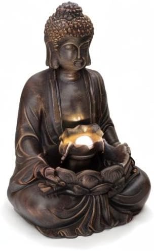 Glitzhome Buddha Statue 28" H, Outdoor Buddha Large Statue Zen Style Buddha Fountian with LED Light & Pump Polyresin Outdoor Floor Freestanding Fountain Garden Buddha Sculptures & Statues Lawn Décor