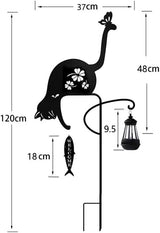 Solar Powered Black cat Fishing Light, Garden Decorative Iron Art Cute cat Fishing Ground Light, Wireless Dusk to Dawn LED Landscape lamp Waterproof.
