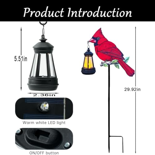 Solar Bird Lanterns - 2 Pack Metal Stake LED Lights (Red)