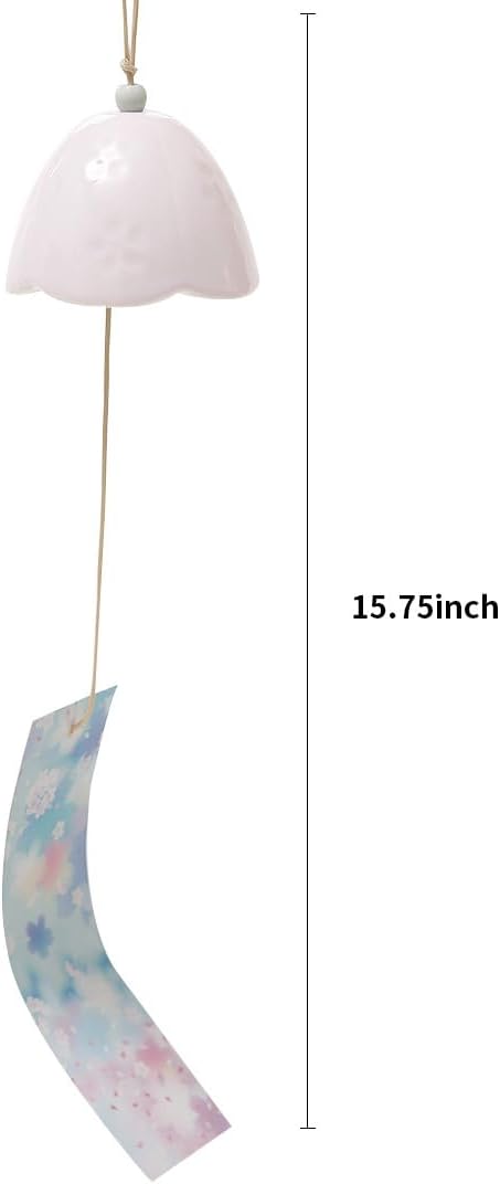 Ceramic Cherry Blossom Small Japanese Wind Chimes Outdoor, Handmade Pendants Wind Bells/Ceramic Wind Chimes for Outside with Soothing Melodic Tones for Garden Patio Balcony Home Décor (Pink)