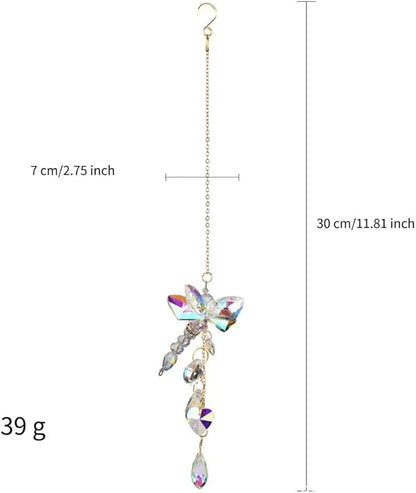 Dragonfly Crystal Suncatcher for Window Hanging - AB Colored Prism Rainbow Maker Ornament for Home Patio Garden Car Decor