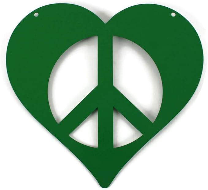 Peace and Heart Staked Signs or Wall Art Rustic or Powder Coated Finishes (Small Peace Heart Hanger 9", Green)