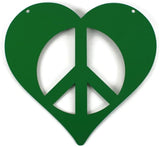 Peace and Heart Staked Signs or Wall Art Rustic or Powder Coated Finishes (Small Peace Heart Hanger 9", Green)