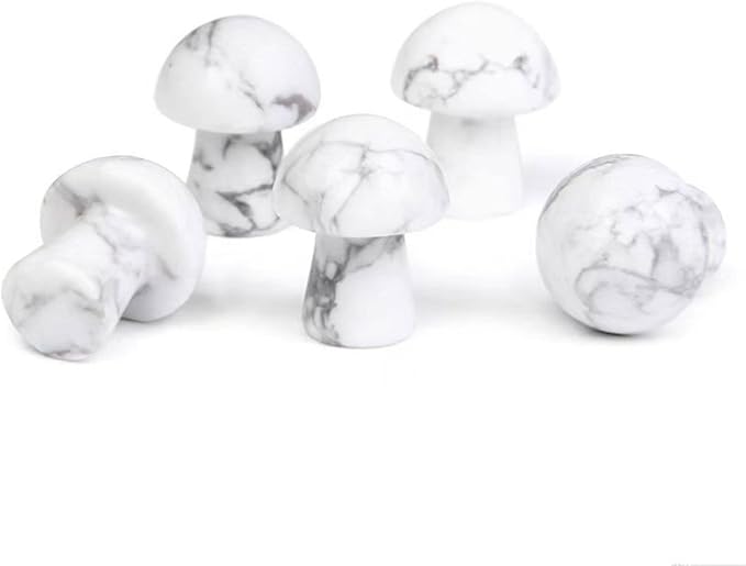 15PCS White Howlite Natural Stones Mushroom Sculpture Decor Crystal for Home Crafts Flower Pot Gemstone Mini Mushroom Hand Making Yard Decoration