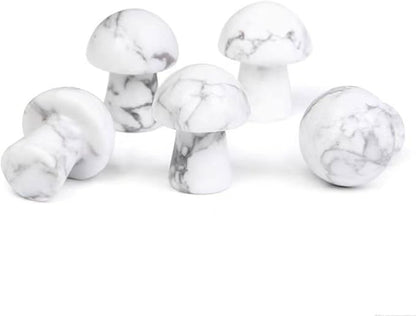 15PCS White Howlite Natural Stones Mushroom Sculpture Decor Crystal for Home Crafts Flower Pot Gemstone Mini Mushroom Hand Making Yard Decoration
