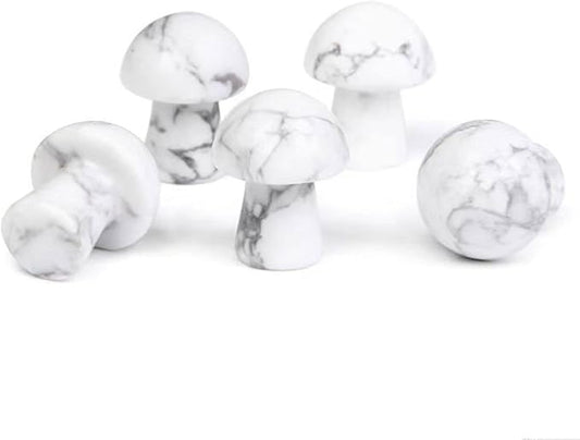 15PCS White Howlite Natural Stones Mushroom Sculpture Decor Crystal for Home Crafts Flower Pot Gemstone Mini Mushroom Hand Making Yard Decoration