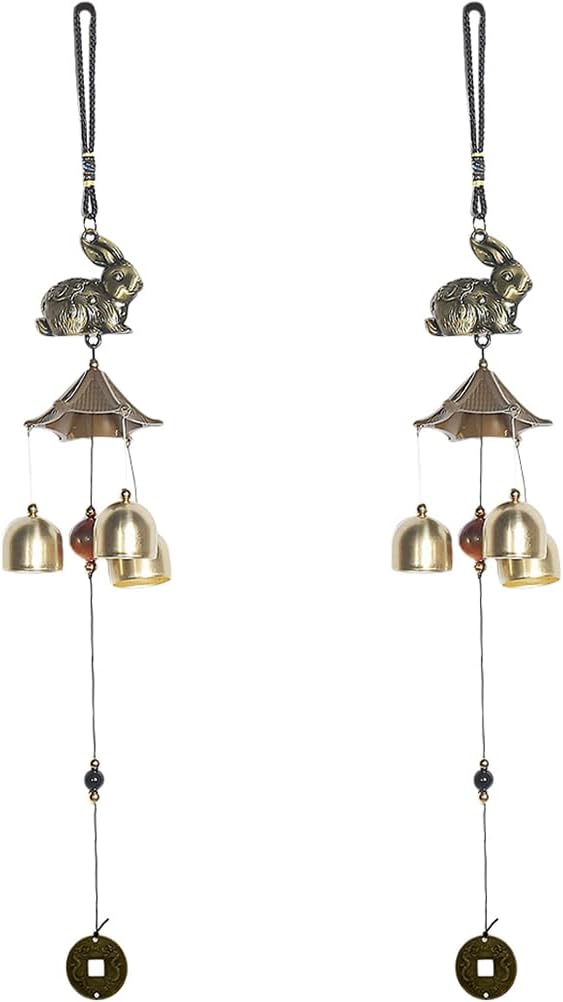 GANAZONO Retro Metal Wind Chime with Rabbit Design Hanging Wind Bell for Outdoor Garden Patio Wall Decor 17.9 Inch Durable Metal Bell Feng Shui Charm