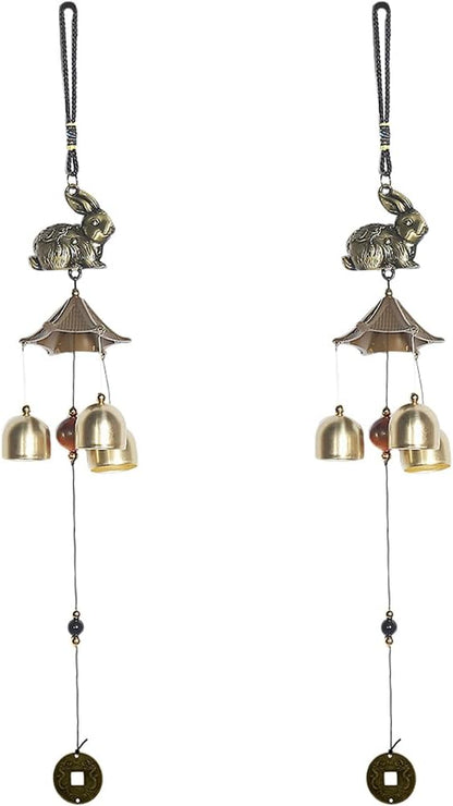 GANAZONO Retro Metal Wind Chime with Rabbit Design Hanging Wind Bell for Outdoor Garden Patio Wall Decor 17.9 Inch Durable Metal Bell Feng Shui Charm