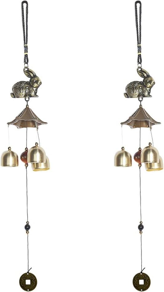 GANAZONO Retro Metal Wind Chime with Rabbit Design Hanging Wind Bell for Outdoor Garden Patio Wall Decor 17.9 Inch Durable Metal Bell Feng Shui Charm