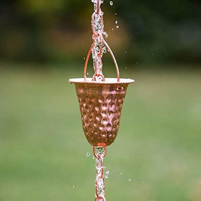 Copper Rain Chain w/Gutter Adapter – Decorative Chimes & Cups Replace Gutter Downspout & Divert Water Away from Home for Stunning Fountain Display – 6.5’ Long