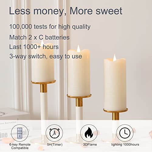 TECHLONG Flameless Candles Set 3 (5"-7") - LED Pillar, Remote Timer