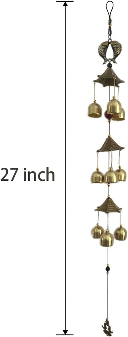 Fish with Energy Bead Wind Chimes Represents Richer Than Richer Copper Alloy 3 Layers+9 Bells for Outdoor Decorations Garden Yard Trees Or As A Good Gift
