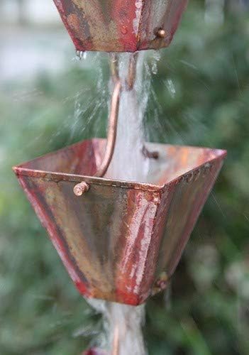 Nutshell Stores Medium Square Cups Rain Chain - Pre-Aged Copper - 12 Feet