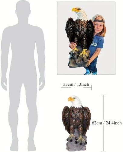 Eagle Garden Decor for Garden Statue，24.4" x 13" Eagle Sculpture Large Standing Indoor Outdoor Decoration for Yard，Housewarming Gift