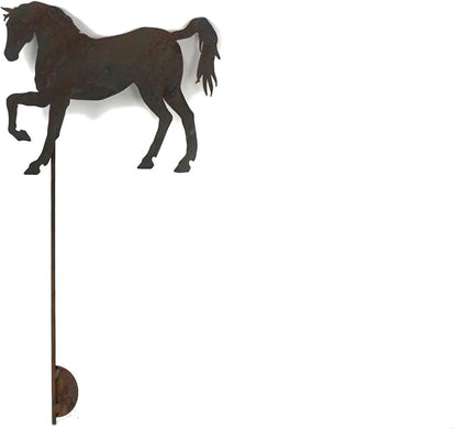 Pets and Farm Animals Metal Garden Landscape Stake (11.5" Wide Horse on Stake, Naturally Rusted)