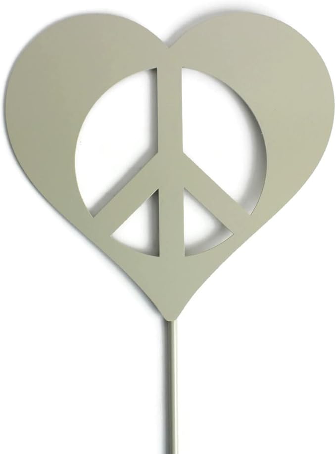 Peace and Heart Staked Signs or Wall Art Rustic or Powder Coated Finishes (Peace Heart Small Stake 21", Cream)