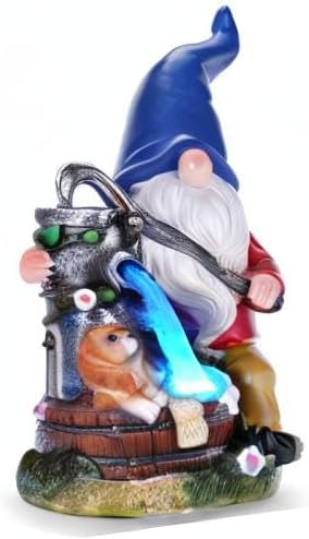 Panven Garden Gnome Statue, Gnome Decoration for Yard with Blue Solar Light, Patio Porch Yard Garden Decor for Outside, Lawn Ornament